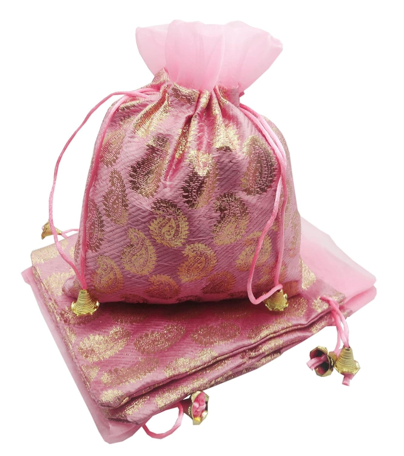 brown leaf 9X7 inch Carry Design Print Potli Bags Jewelry Pouch Best for Wedding Anniversary Party Supply Return Gifting Bags Pack Of 6