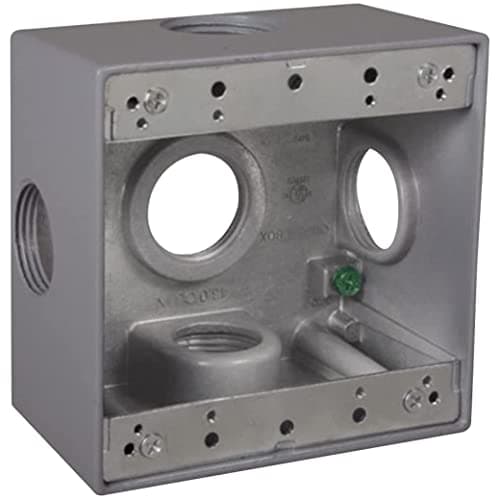 TayMac DD5100XS 4-1/2-Inch X 4-1/2-Inch Gang Weatherproof Box, 1-Inch Outlets, Side Lug, Gray