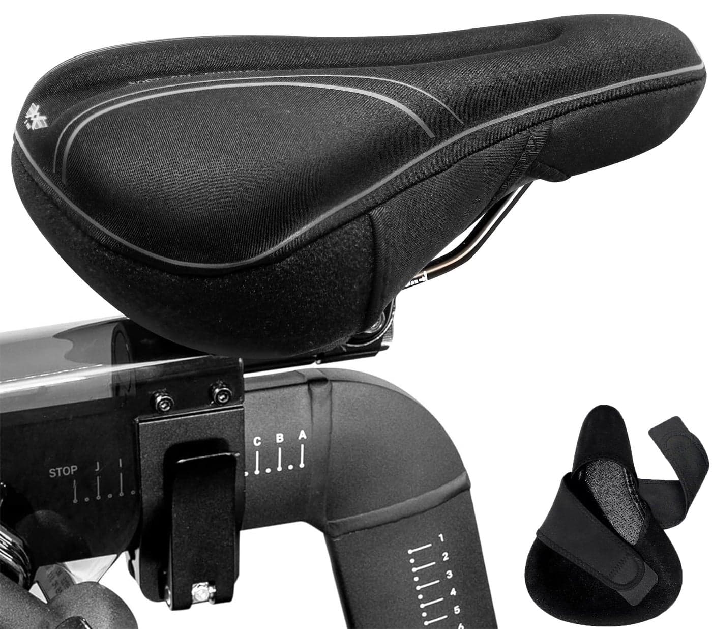 X WING Gel Padded Bike Seat Cover fits Peloton Bike, Peloton Bike+, City, Road & Mountain Bike, Bike Seat Cushion Comfort for Men and Women, Soft Bicycle Seat Cover with Cross-Stitch Velcro Straps