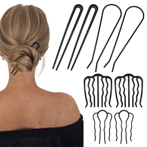 French Hair Pin 8 PCS Black Hair Pins for Women Metal Hair Side Combs French Pins Hair U Shaped Hair Pins for Buns Updos French Pins Hair Stick Pin Hair Combs for Styling Hairpin Hair Accessories
