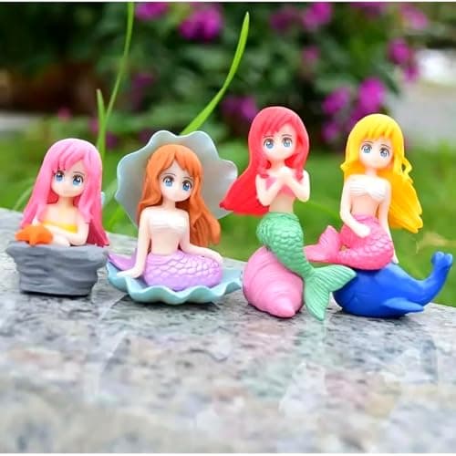 VAYINATO® Miniature Mermaid Cute Resin Toys for Aquarium Fish Tank Decoration and Desk, Terrarium, Cake and Indoor DIY Decorations (4 Pcs Mermaid) By Petzlifeworld