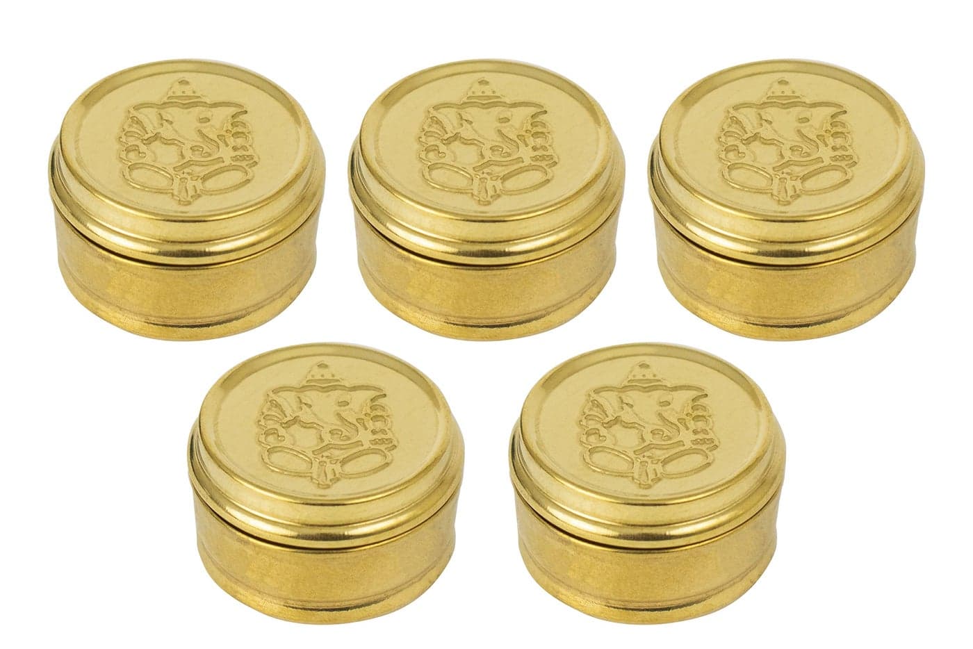 Spillbox Brass Box Pooja | Puja | Roli | Chawal | Chandan | Haldi | Kumkum Puja Box | Sindoor | Turmeric | Dabbi | Dibbi | Dhani | Dani Lid Holder -Small Dabbi pack of 5