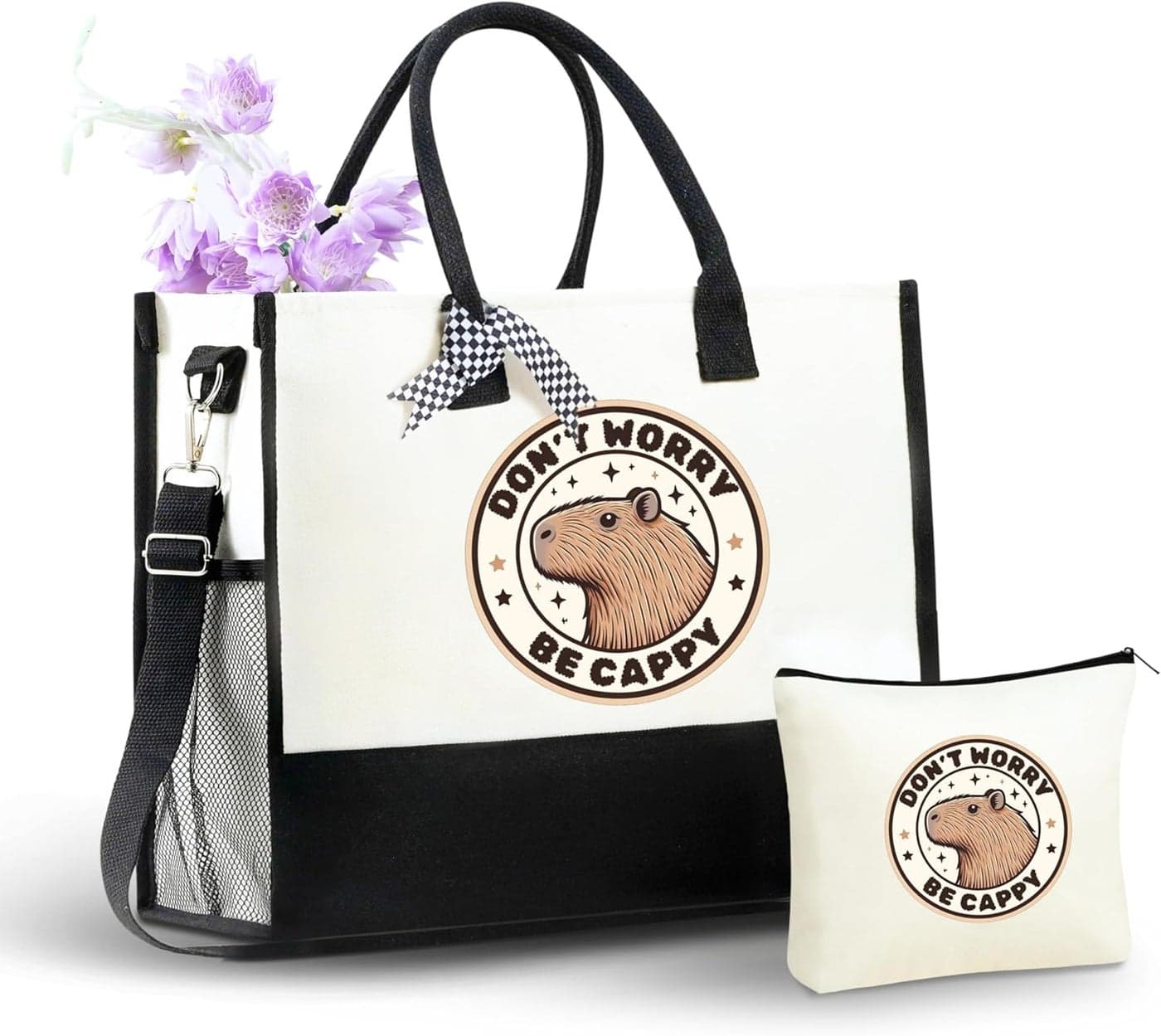 InnoBeta Capybara Gifts Canvas Tote Bag with Top Zipper Closure and Shoulder Strap for Birthday Christmas and Every Special Occasion