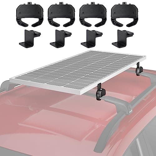 BougeRV Solar Panel Crab Mounting Kit for Cars with Cross Bars, Roof Rack Clamps Fits Most Luggage Rack Without Drilling, 100 to 200 Watt Solar Panel Mounting Brackets, Auto Off-Grid Solar Systems