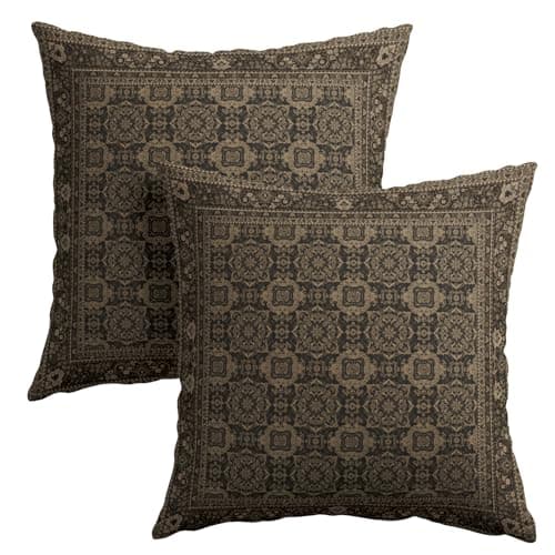 Brown Antique Tabriz Rug Print Pillow Covers 18x18 Inches Retro Turkish Throw Pillow Case Set of 2 Vintage Floral Block Print Pillows Cotton Linen Cushion Cover for Home Couch Sofa Livingroom
