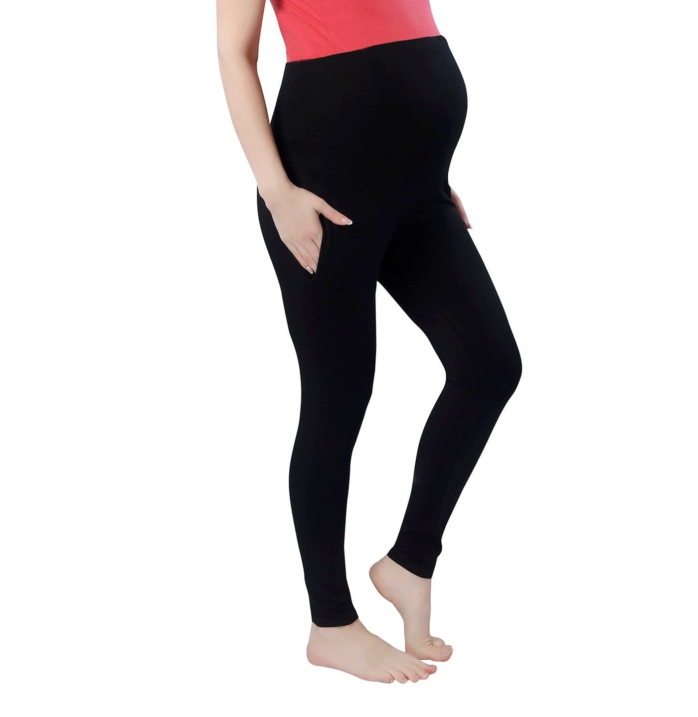TRASA Women's Maternity Cotton High Rise Workout Slim Fit Leggings Over The Belly Pregnancy Yoga Pant With Pockets Soft Activewear Work Pants, Colur - Black, Size - 2Xl