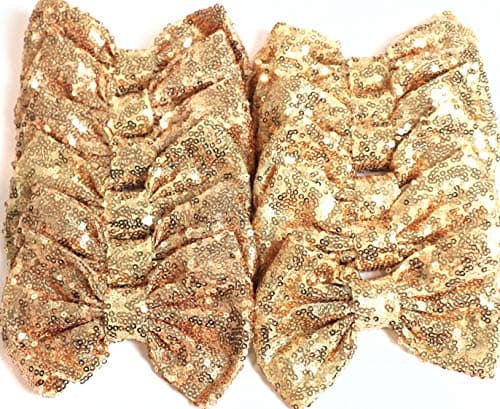 CLGIFT Set of 12 Sequin Hair Accessories - 5 Inches Large Glitter Bows for DIY Crafts, Wholesale (Gold)