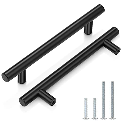 Probrico (10 Pack 5 Inch Hole Centers Flat Black Modern Cabinet Hardware Cupboard Pull Kitchen Cabinet T Bar Handle Dresser Pulls Stainless Steel Cabinet Hardware, 7-1/2 Total Length