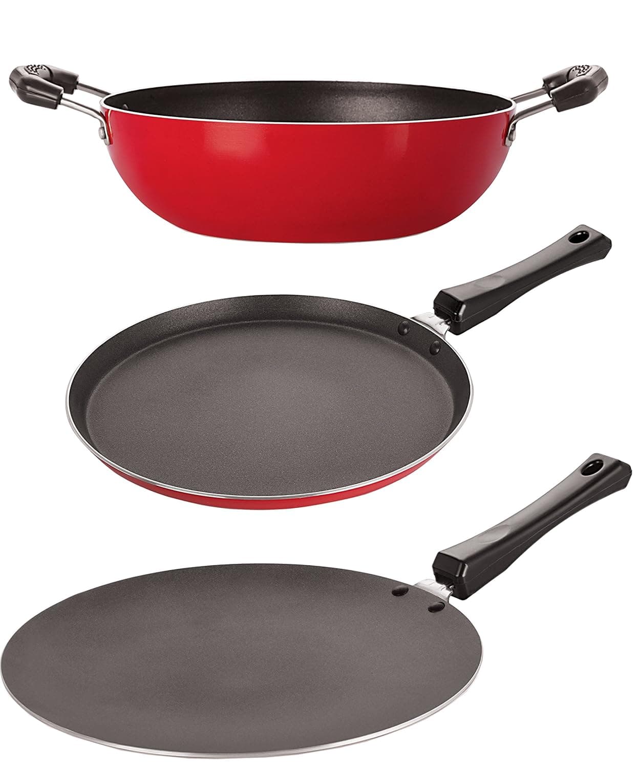 Nirlon 3 Layer NonStick Aluminium Gas Compatible Kitchen Cooking Essential Combo Gift Set with Bakelite Handle Multicolor
