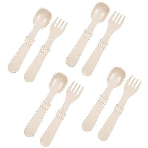 RePlay Toddler Forks and Spoons Set 4x4 Toddler Utensils Set Dishwasher and Microwave Safe Made in USA Set of 858 x 12 x 02 Sand