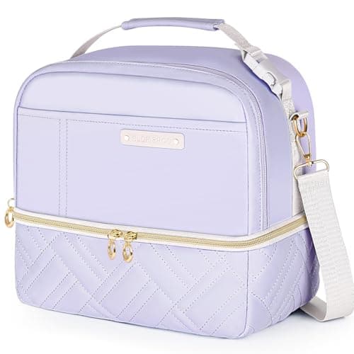 GLORIEROO Lunch Box Bag Women Girls - Double Deck Vegan Leather Insulated Waterproof Leakproof Cooler for Work Travel Picnics - Back to School Teacher Mothers Day Christmas Birthday Gifts