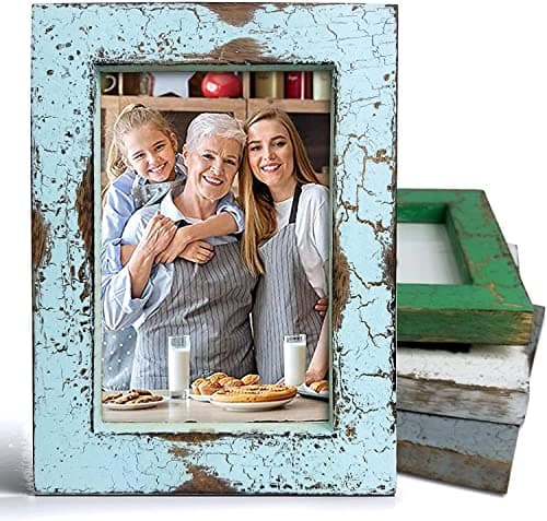 MY VINTAGE FINDS Rustic Farmhouse Photo Frame Distressed Wood Picture Frame 4x6 (Blue)