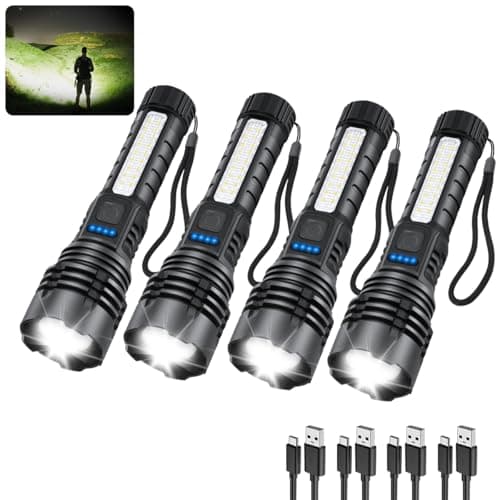 ZioeYiue Rechargeable Flashlights High Lumens 7Mode Flashlights Rechargeable Super Bright Flashlight Camping Adjustable Tactical Flash Light High Powered LED Flashlight for Home Emergency 4Pack