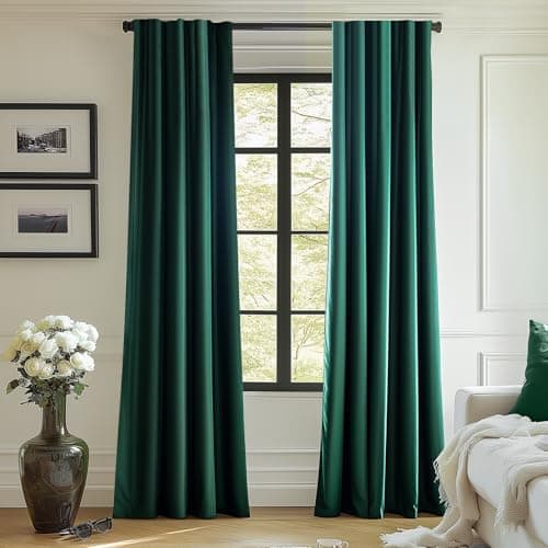Lazzzy Velvet Blackout Curtains Emerald Green 90 Inches Long Thermal Insulated Drapes for Bedroom Living Room Darkening Window Treatments Super Soft Luxury Rod Pocket 2 Panels Emerald Green