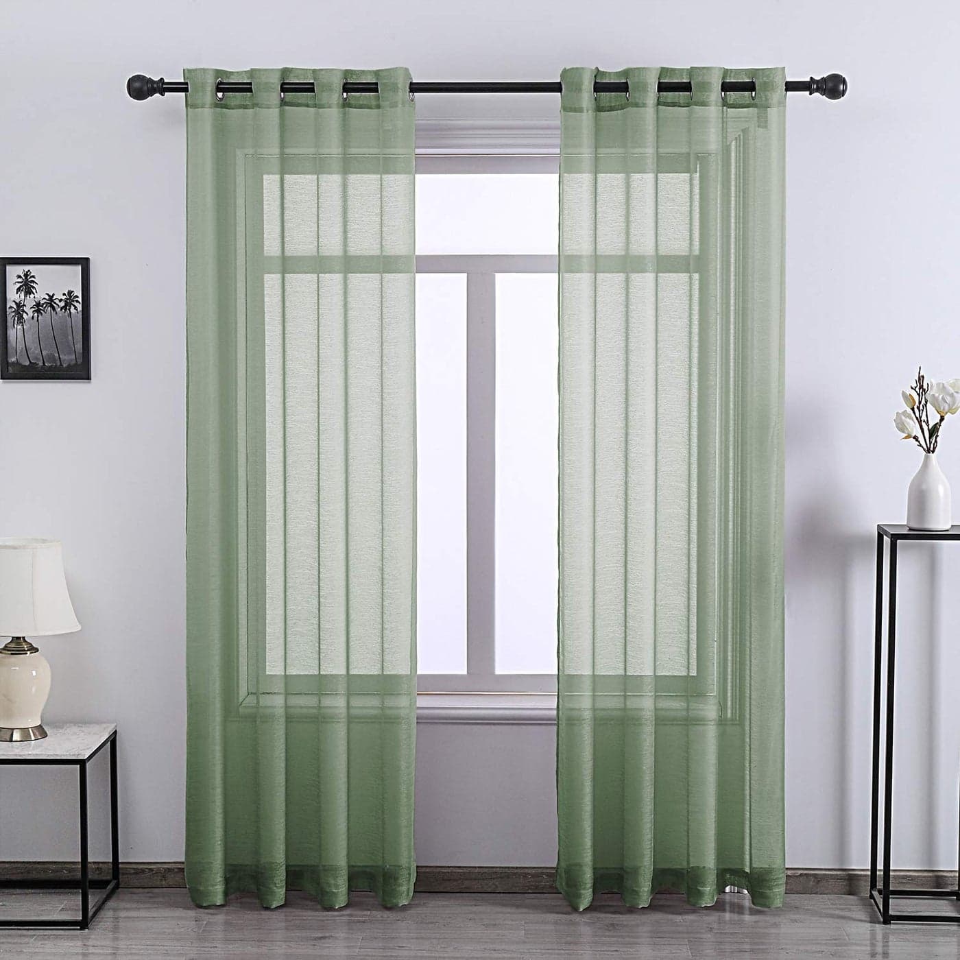 DONREN Sage Green Window Sheer Curtains 84 Inches Long2 Panels Grommet Voile Drapes Gauze Textured Sheer Curtains for Living Room 52 x 84 Inch Length