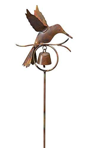 Ancient Graffiti Hummingbird with Bell Garden Stake Flamed Copper Colored