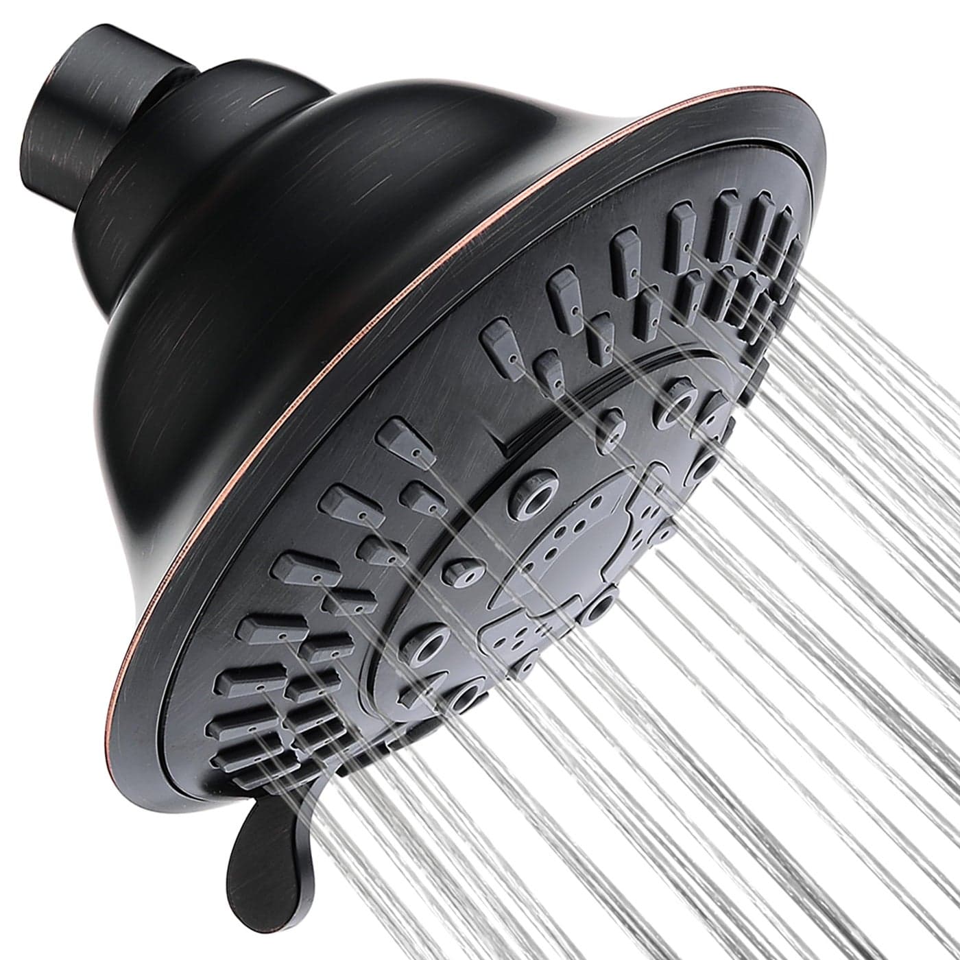 BRIGHT SHOWERS High Pressure Rain Shower Head Fixed Shower Head with 5 Spray Settings Adjustable Angle and AntiClog Nozzles Oil Rubbed Bronze