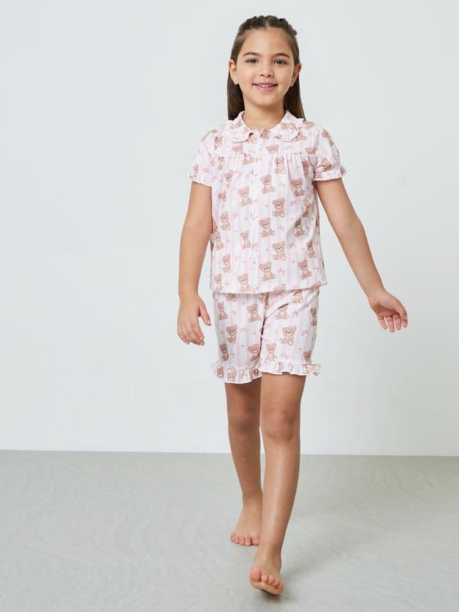 Styli Girls Printed Button Front Top and Shorts Set