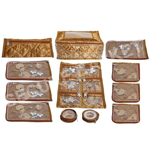 SECURE BASKET Jewellery Organisers Pouch | jewellery pouches for storage | Jewellery Organisers Storage Box | jewellery organizer for women, Premium Satin & Laminated | Brown