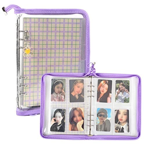 4Pocket Kpop Photocard Holder Book with 30Pcs Inner Pages 6 Ring A5 Photocard Binder Card Collect Book Hold Up to 240 Cards Purple