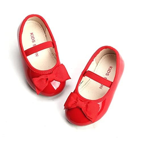 THEE BRON Toddler/Little Girl Mary Jane Flats Princess Dress Shoes(G02 Toddler,Red/7M)