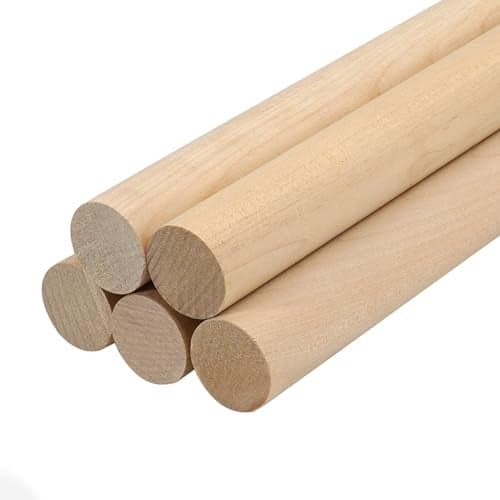 Lugailly Wooden Dowel Rods Wood Dowels for Crafting 3/4 x 12 Inch, 5 PCS Round Thick Macrame Rods Wooden Sticks for Crafts, Unfinished Birch Hardwood Sticks for Wands, Curtain Rods, Rhythm Sticks