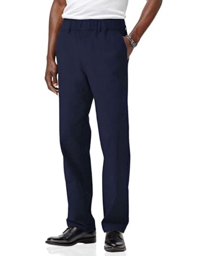 Soojun Men's Cotton Relaxed Fit Full Elastic Waist Twill Pants, Navy, 32W x 32L