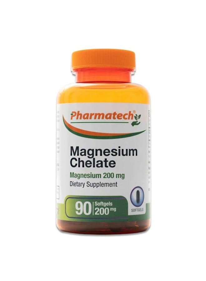 Pharmatech ®, Magnesium Chelate 200 mg, High Absorption Magnesium, 100% Chelated, Better Sleep, Stress Relief, Improve Energy, for Women and Men, 90 Softgels