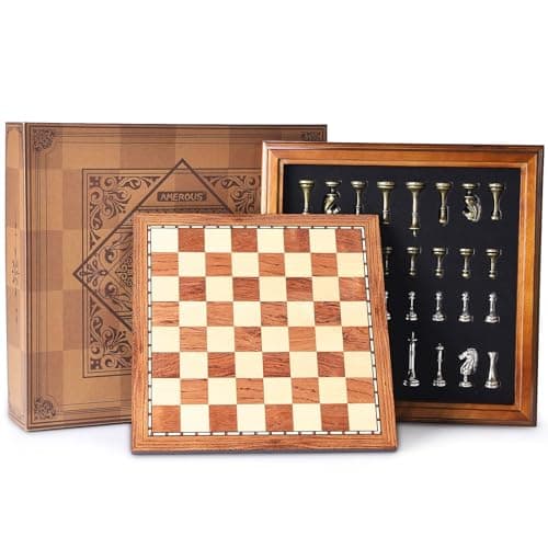 AMEROUS Wooden Chess Board Set with Pieces Storage for Adults Kids 125 Inch Chess Set with Metal Pieces Unique Chess Game for Tournament Professional Beginner