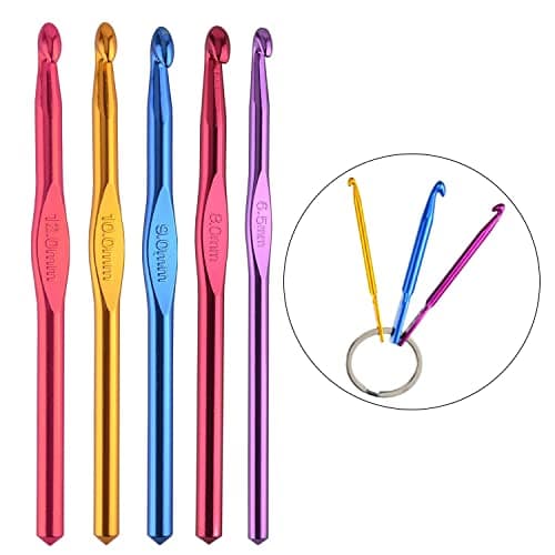 Large Size Aluminum Crochet Hook Set 6.5m(K)/8mm(L)/9mm(M)/10mm(N)/12mm(O) Knitting Needles Craft Weave Yarn Set - Mini Keychain Set Included