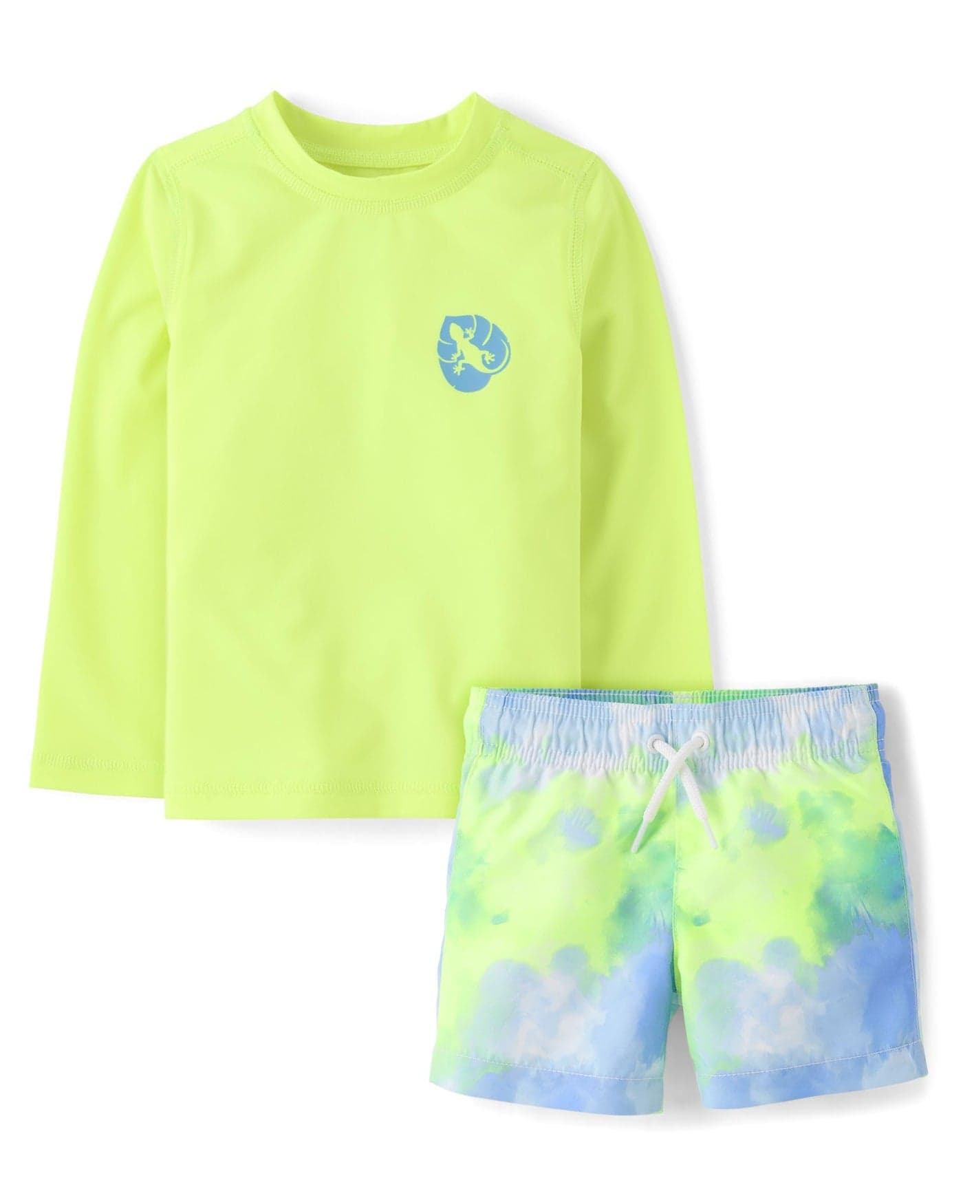 The Children's Place,Baby Boys,and Toddler Long Sleeve Rashguard and Swim Trunks, 2 Piece Set,Tie Dye Gecko,18 Months,24 Months
