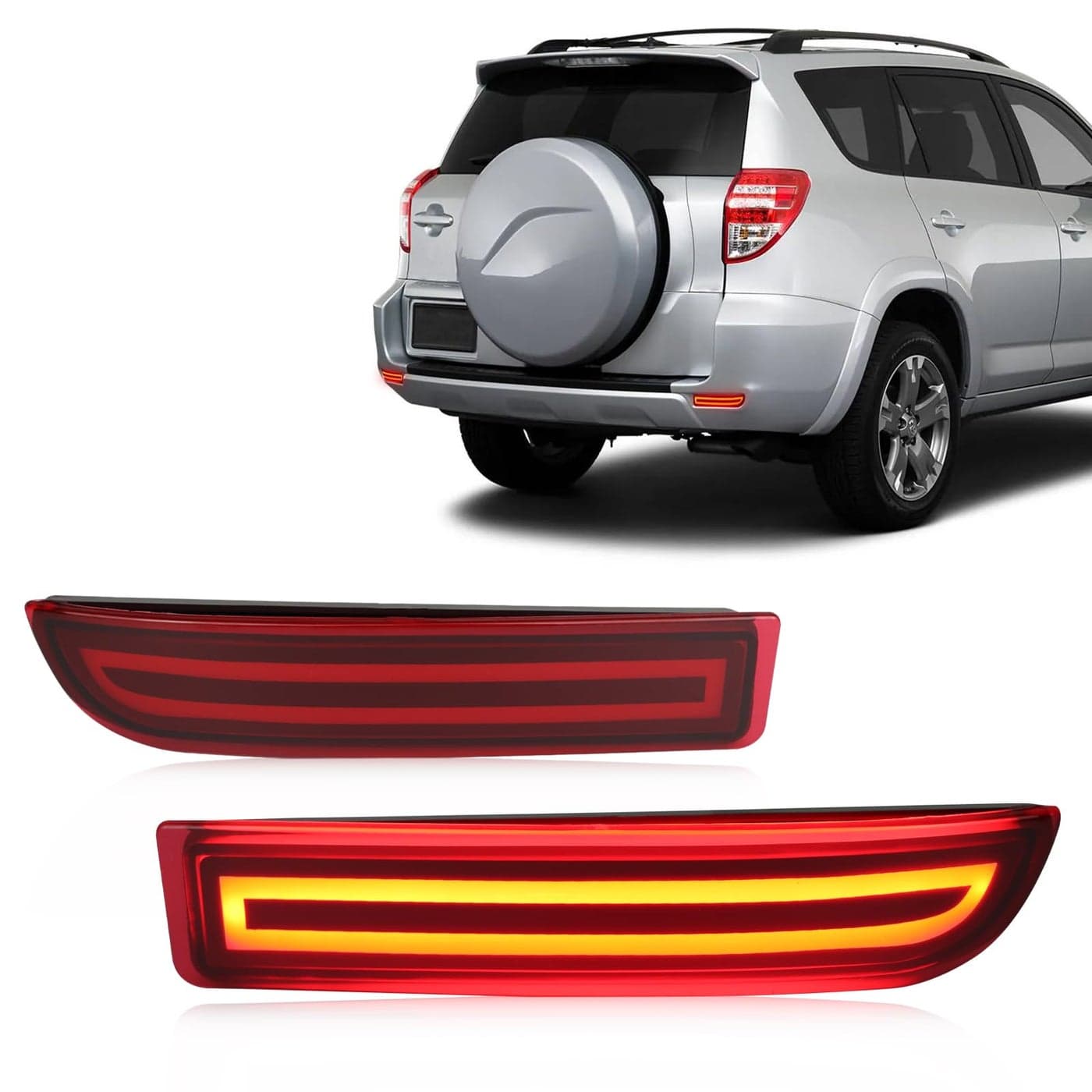 GEEGEETOP Red Lens LED Rear Reflector Bumper Turn Signal Brake Lamp Fog Light Assembly Compatible With Toyota RAV4 20062012Scion xD 20082014 Red