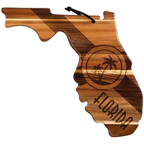 Totally Bamboo Rock Branch Origins Series Florida State Shaped Cutting Board and Charcuterie Serving Tray Includes Hang Tie for Wall Display