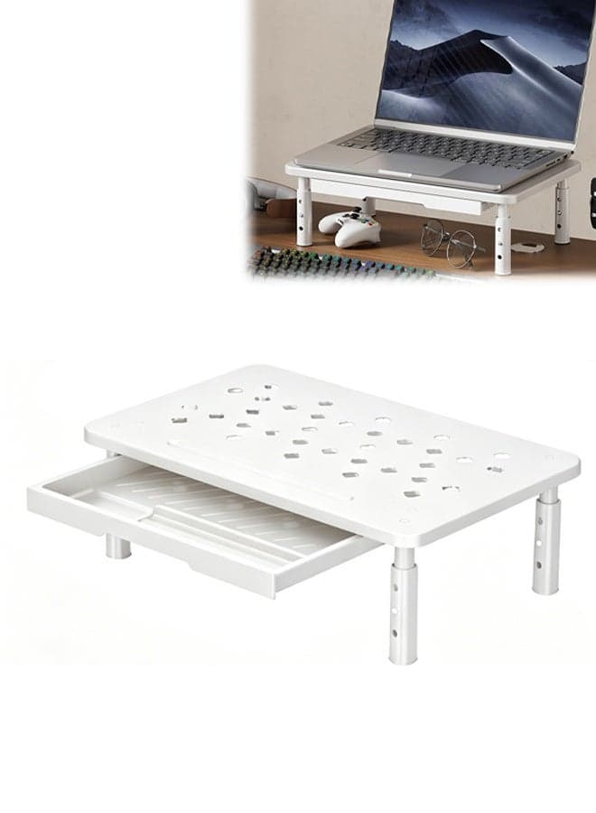 Monitor Stand Riser with Drawer,3 Height Adjustable Computer Monitor Stand,Ergonomic Laptop Riser,Sturdy and Durable,Hollow-Out Design,for Laptop, PC, Printer & TV,White