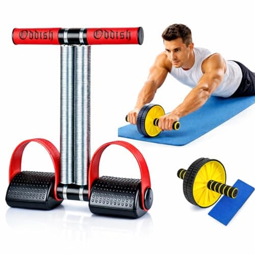 ODDISH; way to fitness – Double Spring – Tummy Trimmer, Ab Roller & Exercise Mat Combo – Core Strength Workout Kit with Heavy Duty Dual Spring – Red/Yellow/Black – Standard Size