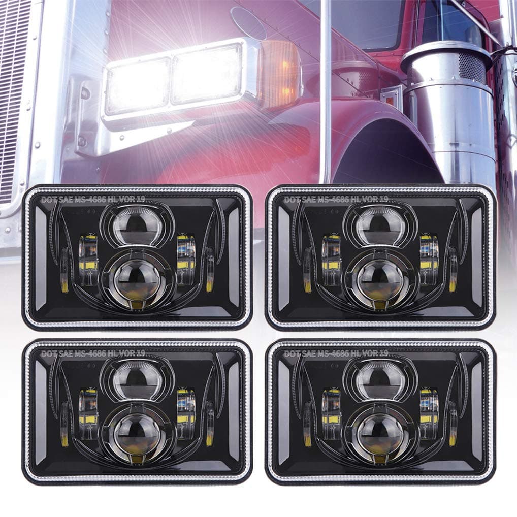 ZOFFROAD 4pcs 60W 4x6 Inch LED Headlights DOT Approved Rectangular H4651 H4652 H4656 H4666 H6545 Headlight Replacement Compatible with KW Freightliner Peterbilt Oldsmobile Cutlass Black