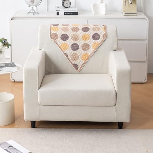 HOKIPO 'HomeHues Series' Printed Quilted Sofa Seat Mat for 1 Seater Sofa with 2 Armrest Covers with Pockets, Brown Polka Dot (IN-806-D4 + IN-814-D4*2)