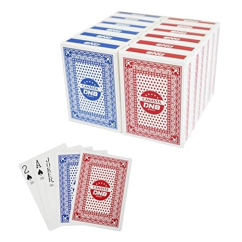 DNB 12 Deck Canasta Cards 6 Decks Blue and 6 Decks Red Playing Cards with Point Values Includes Canasta and Hand and Foot Rules
