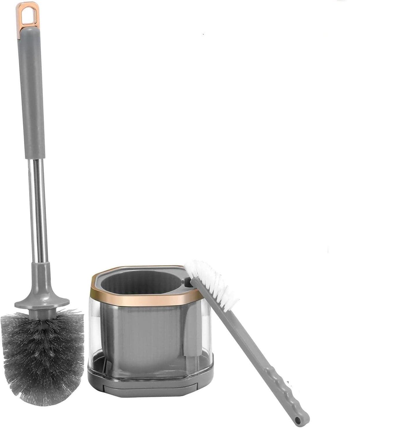 Vasukie Silicone Toilet Brush and Holder Set with a Extra Crevice Cleaning Brush Deep Cleaning Toilet Bowl Brush for Bathroom Toilet Brushes for Bathroom Wall Mounted Water Drop Grey
