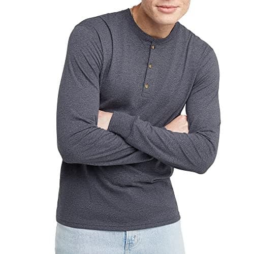 Hanes ComfortBlend Hanes Originals Men's Tri-Blend Long Sleeve Henley, Athletic Navy PE Heather, 2X Large