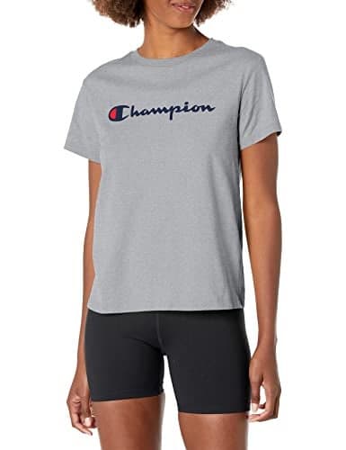 Champion womens Classic Tee, Script Logo T Shirt, Oxford Gray-y08113, Large US