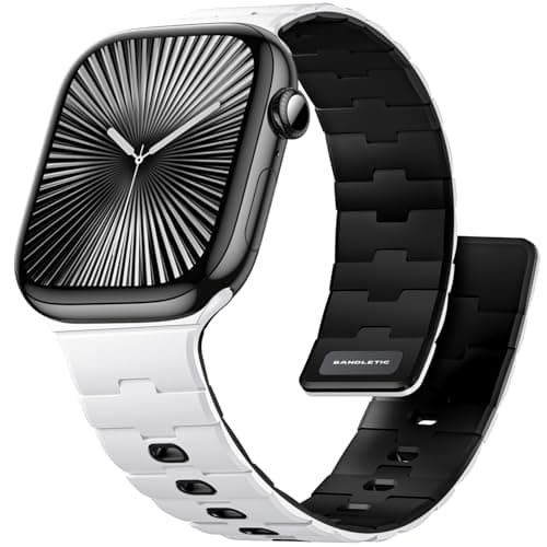 Bandletic Magnetic Silicone Watch Band Compatible with Apple Watch Bands for Women 40mm 41mm 42mm(Series 11 10) 38mm, Soft Sport Strong Magnet Strap for iWatch Series 9 8 7 6 5 4 SE 3 2 1, White/Black
