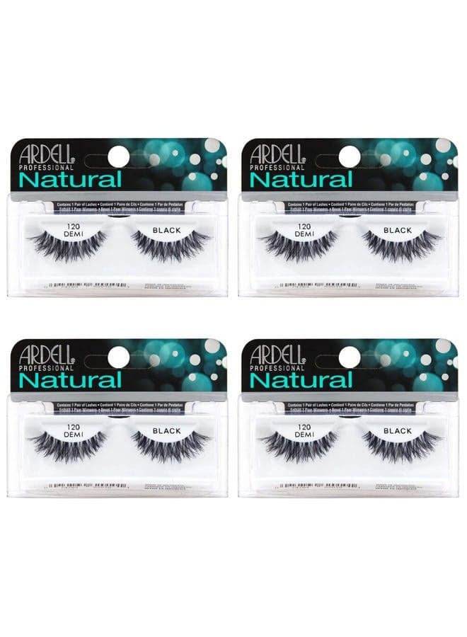 Natural Lashes False Eyelashes 120 - Black, Natural Look Strip Lashes, Reusable - 4 Pack