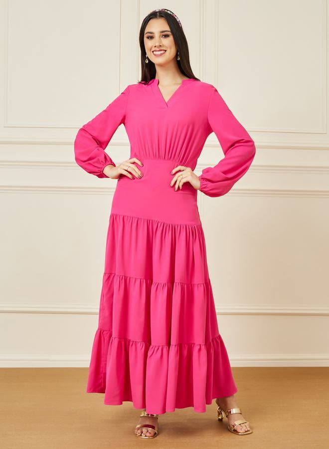 Tiered Long Sleeve Dress — L