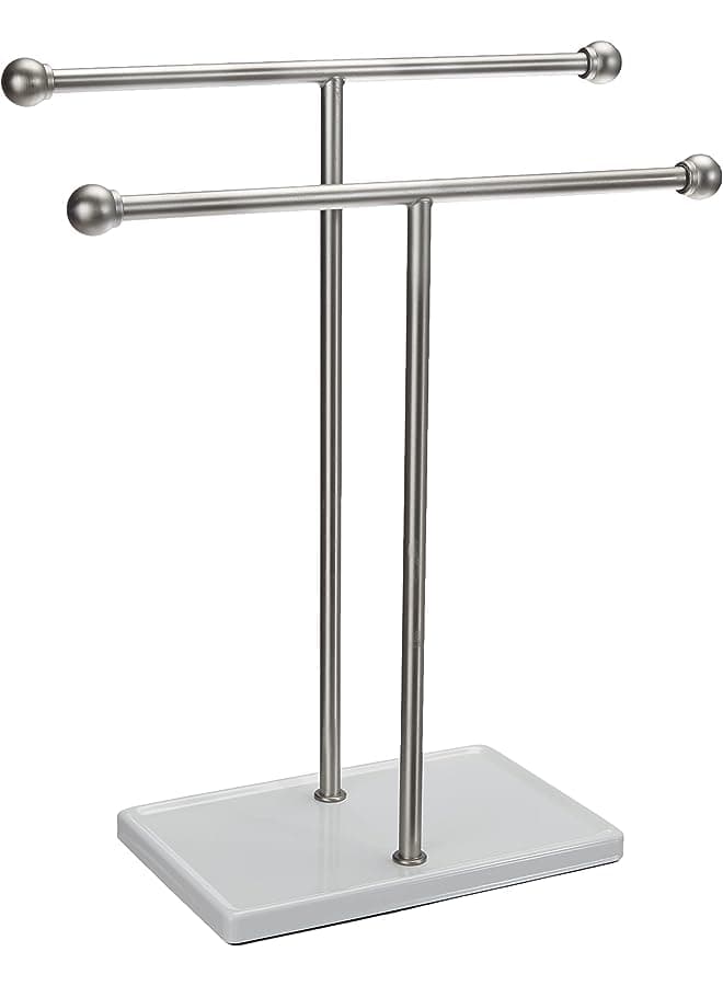 Basics Double-T Hand Towel and Accessories Stand, Nickel/White