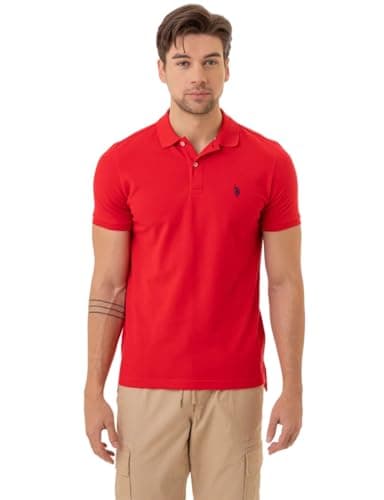 U.S. POLO ASSN. Men's Slim Fit Solid Pique Polo Shirt, Engine Red Large