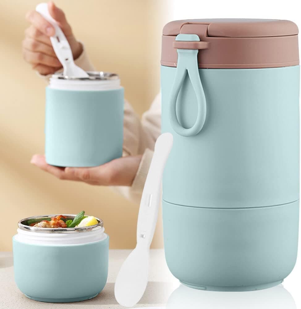 Wosta Insulated Food Container for Kids Adult - 15.2Oz/430 Ml, Stainless Steel Vacuum Insulated Kids Food Jar with Folding Spoon, Leak Proof, Thermo. (730 Ml, Blue)