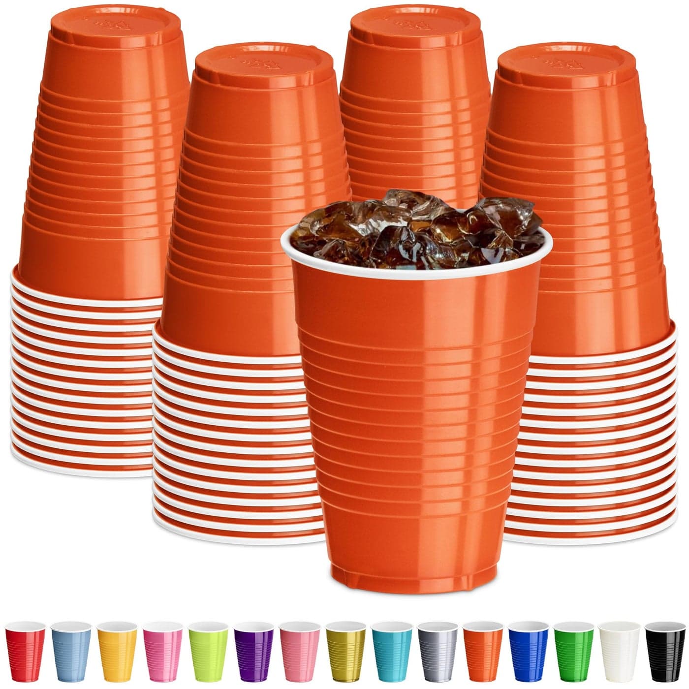 DecorRack Orange Plastic Cups 12 oz Disposable Cups Reusable Party Supplies 40 Count