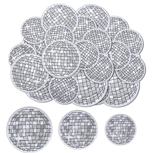 FineCheer 12 Pcs Disco Ball Iron on Patch Embroidered Applique Western Patches Iron on Music Party Bling Ball Embellishments for DIY Clothing Backpacks T Shirt Jeans Skirt Hat BagCute Style