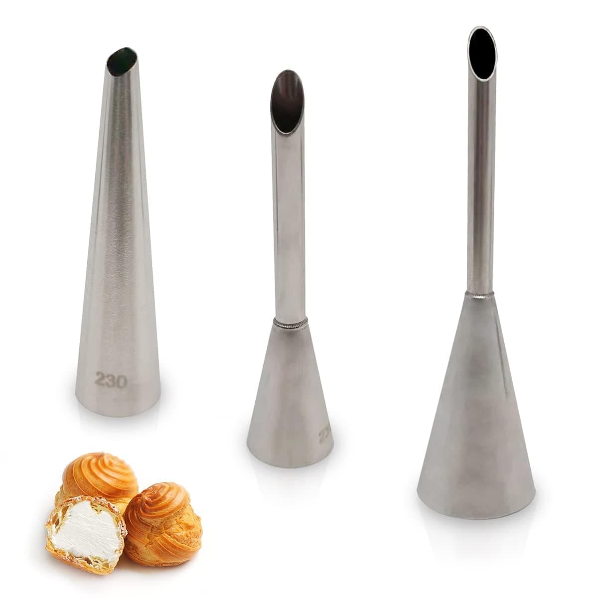 3 Pcs Piping Tips Set EasytoUse Clean Stainless Steel Frosting Tips Eclair Piping Tip for Cream Puff Donut Eclair Decoration Different Sizes Lightweight Durable